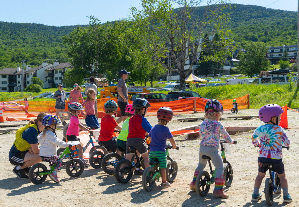 Kids on strider bikes ready to race at Bolton Valley