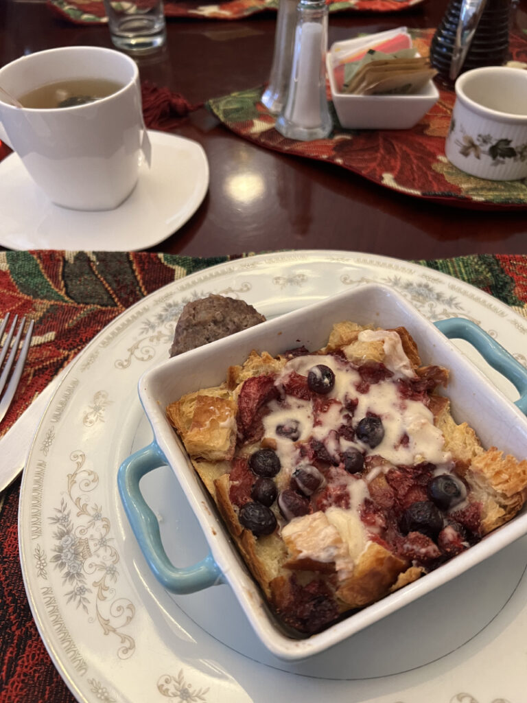 sweet croissant casseroles with a vanilla bean glaze breakfast at Sinclair Inn, Vermont