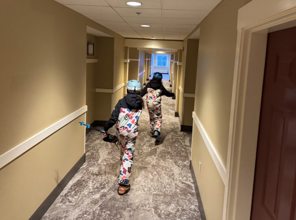 Girls in hallway at Jackson Gore, Okemo