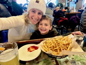Post-ski family french fries at Jay Peak