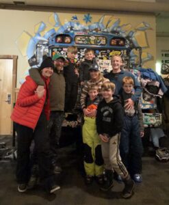 Families at the Big Blue Bus at Jay Peak, Vermont