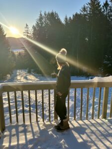 Mom in serenity at Vermont's Mountain Top Resort